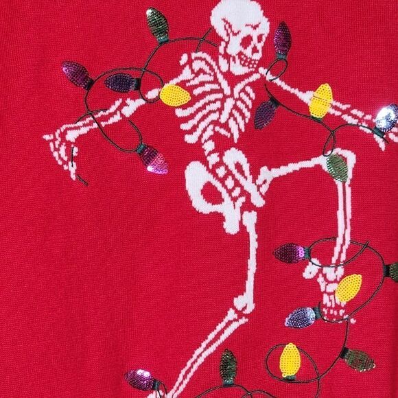 2X 18W 20W Torrid Red Dancing Skeleton Christmas Sweater Sequin Lights Holiday - Picture 3 of 7